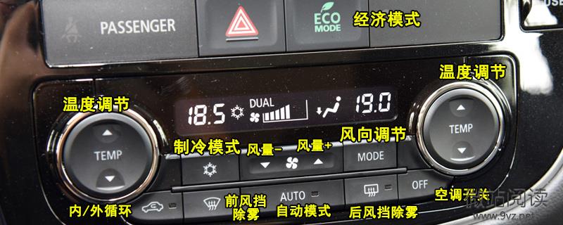 三菱歐藍德空調按鈕圖解 歐藍德空調除霧和暖風開啟方法