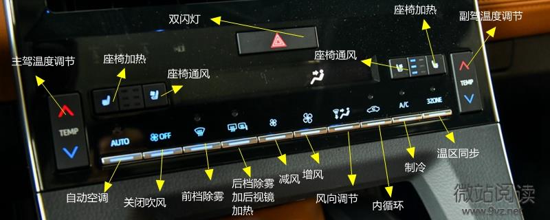 豐田亞洲龍空調按鈕圖解 亞洲龍空調除霧和暖風開啟方法